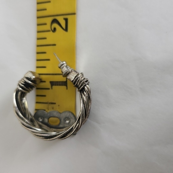 Vintage Braided Braided Silver Chunky Hoop Earrings - Picture 6 of 6